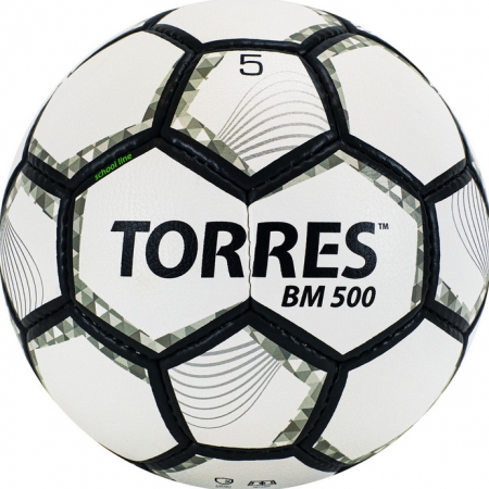 Мяч футб. "TORRES BM 500" арт.F320635, р.5, 32 пан. PU, 4 подкл. слоя, руч. сшивка, бело-серо-серебр