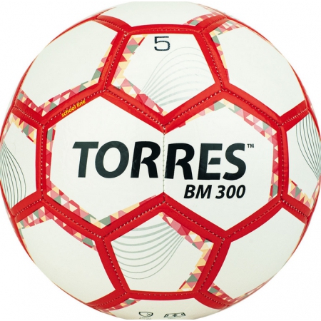 Мяч футб. "TORRES BM 300" арт.F320745, р.5, 28 пан.,гл.TPU,2подкл. слой, маш. сш., бело-серебр-крас.