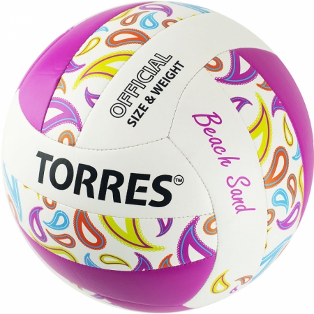 Мяч вол. пляжн. "TORRES Beach Sand Pink" арт.V32085B, р.5, синт.кожа (ТПУ),маш.сш,бут.кам,бел-роз